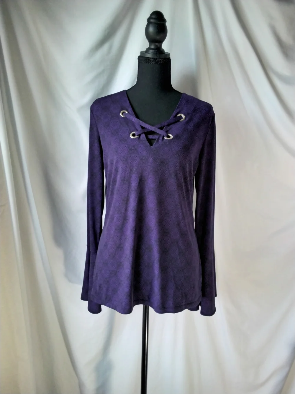Michael Kors Purple Lace-Up V-Neck Long Sleeve Top